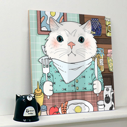 아크릴 액자 디자인 일러스트 인테리어 소품 고양이 큐티 귀여움 동물 cp590-아크릴액자 고양이식사시간
