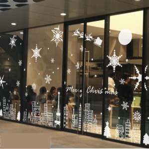 크리스마스 창문 스티커 대형 창문시트지 유리스티커 gmia144-눈내리는 파리의 야경(초대형)