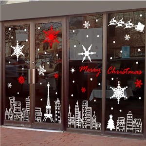 크리스마스 데코 스티커 대형 창문 유리 유리창 눈꽃 눈결정 시트지 카페크리스마스장식 gmih676-눈 내리는 파리의 야경 초대형2톤