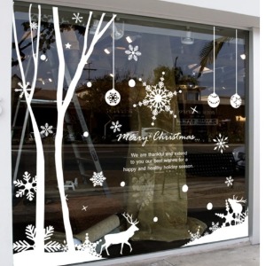 카페 크리스마스 스티커 대형 눈꽃 눈결정 시트지 유리창스티커 gmih206-모던한 겨울나무숲(눈꽃숲)중형