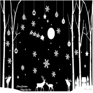 크리스마스 대형 스티커 창문 트리 사슴 눈꽃 눈송이 눈알갱이 시트지 유리시트지 pgma137 화이트 크리스마스 겨울 나무 대형