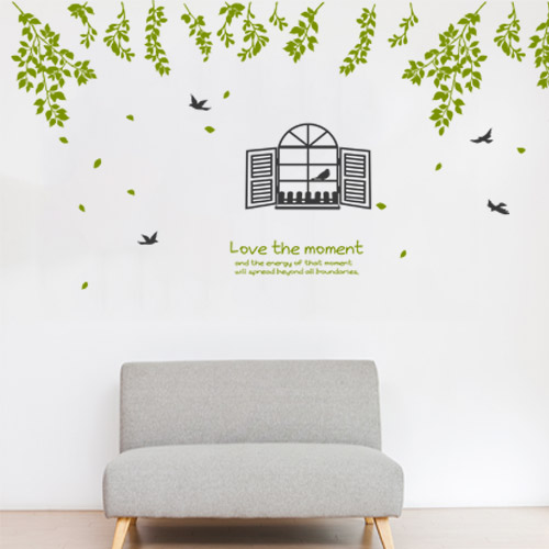 그래픽스티커 꾸미기 인테리어 셀프 소품 자연 나무 줄기 나뭇잎 새 동물 창문 ic309-화창한봄날에