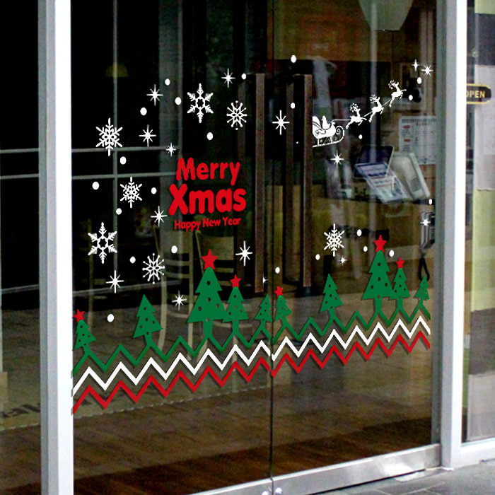 크리스마스 시트지 눈꽃 트리 스티커 유리창 창문 크리스마스장식 jj228 숲속 크리스마스트리 02