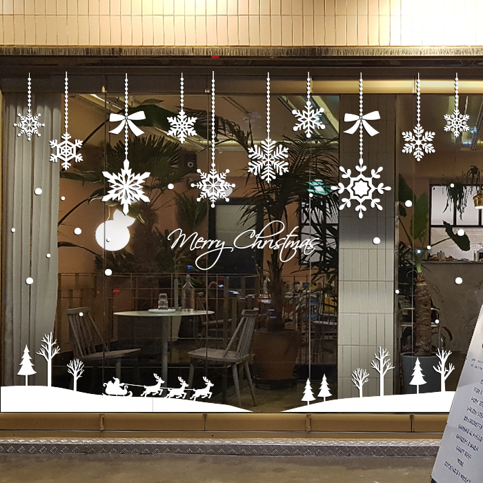 눈꽃 스티커 크리스마스 산타 오너먼트 시트지 jj303 눈꽃 마을산타와 오너먼트 대형