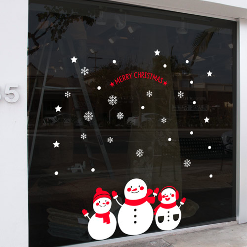크리스마스시트지 유리 창문 데코 스티커 눈꽃 눈결정 눈송이 스티커 cc489-눈사람들(중형)