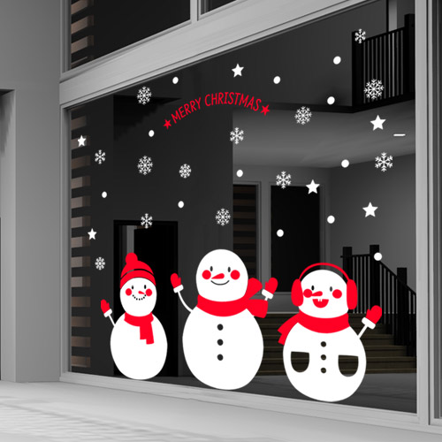 크리스마스시트지 유리 창문 데코 스티커 눈꽃 눈결정 눈송이 스티커 cc490-눈사람들(대형)