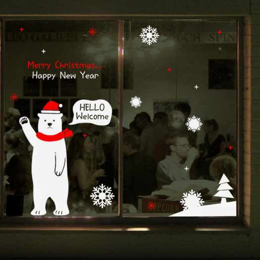 크리스마스시트지 유리 창문 데코 스티커 눈꽃 눈결정 눈송이 스티커 ci135-크리스마스눈꽃과북극곰(2톤)