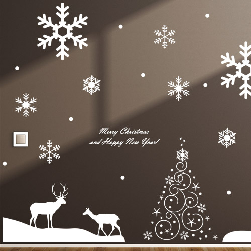 크리스마스시트지 유리 창문 데코 스티커 눈꽃 눈결정 눈송이 스티커 cr042-숲속에찾아온성탄절