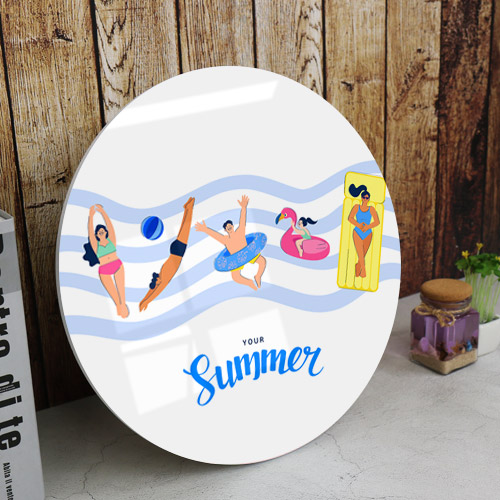 계절 바다 해변 수영 튜브 야자수 수박 친구 놀기 휴가 물고기 디자인 소품 인테리어 ggcs934-원형아크릴액자 너의여름