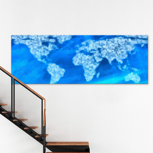 대형노프레임 캔버스액자 인테리어디자인벽면데코소품 구름 하늘 지도 자연 풍경 블루 ggct756-하늘의세계지도 대형노프레임
