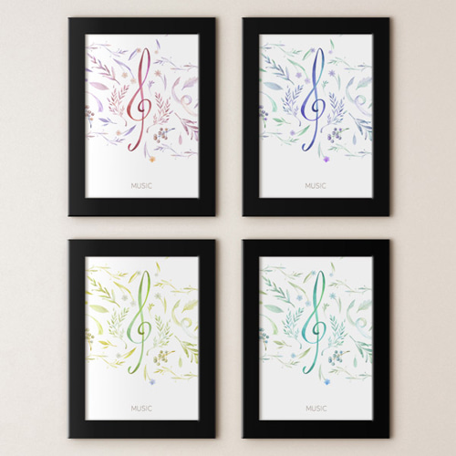 디자인액자 인테리어액자 음표 음악 식물 색깔 감각 디자인소품 인테리어소품 벽걸이액자 벽면인테리어 cu146-형형색색높은음자리표 액자세트액자세트