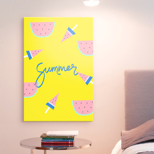 벽걸이 일러스트 귀여운 문구 여름 영문 캘리 패턴 무늬 과일 수박 노랑 오렌지 체리 음료  cu346-컬러풀썸머아트 후르츠 중형노프레임