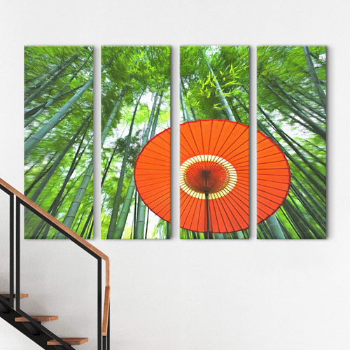 캔버스액자 액자 인테리어액자 벽걸이 우산 전통 일본 나무 자연 숲 ggcv247-대나무숲우산풍경 대형노프레임세트