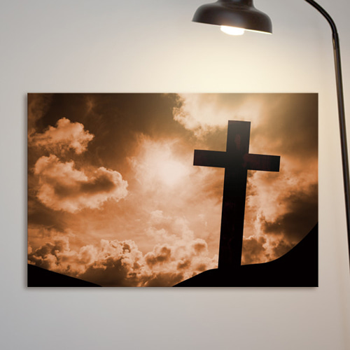 캔버스액자 액자 인테리어액자 벽걸이 종교 기독교 십자가 구름 자연 풍경 하느님 기도 믿음 교회 ggcv262-붉은노을십자가 중형노프레임