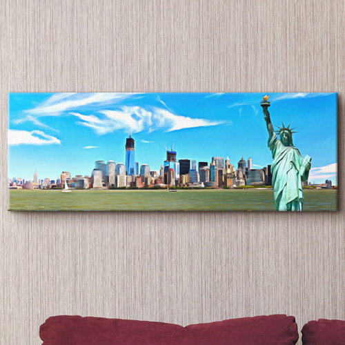 캔버스액자  벽걸이 풍경 자연 뉴욕 자유의여신상 동상 미국 도시 해외 여행 건물 구름 하늘 ggcv442-화창한뉴욕맨해튼 대형노프레임