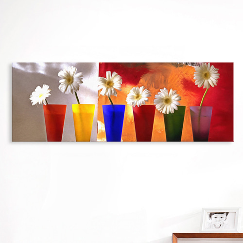 캔버스액자  벽걸이 봄 식물 미술 컬러풀 코스모스 화병 컵 형형색색 해외 그림 ggcv478-선반위에꽃병 대형노프레임