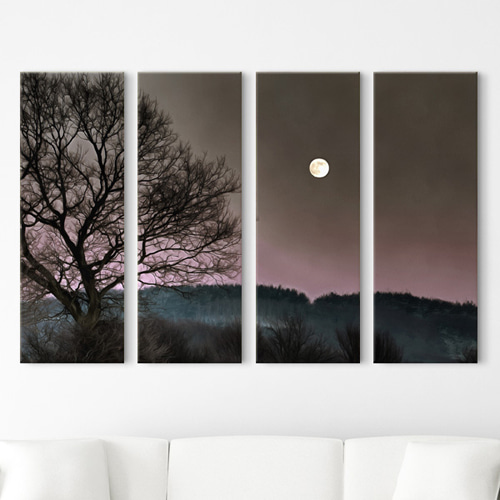 캔버스액자  벽걸이 자연 풍경 밤 나무 달 하늘 구름 그림자 저녁 식물 배경 보름달 ggcv488-고요한달빛아래나무 대형노프레임세트
