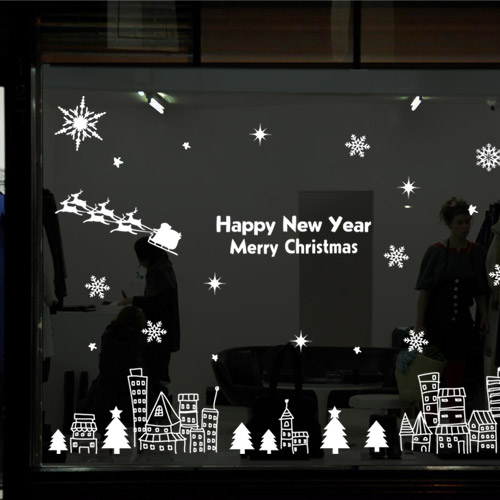 크리스마스시트지 유리 창문 데코 스티커 눈꽃 눈결정 눈송이 스티커 id028-눈내리는야경(중형)