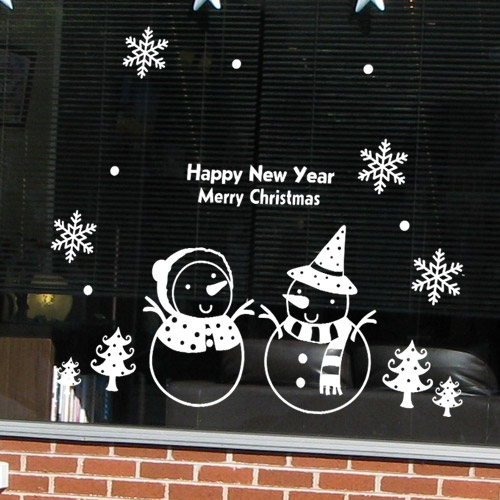 크리스마스시트지 유리 창문 데코 스티커 눈꽃 눈결정 눈송이 스티커 id035-눈사람이랑(소형)