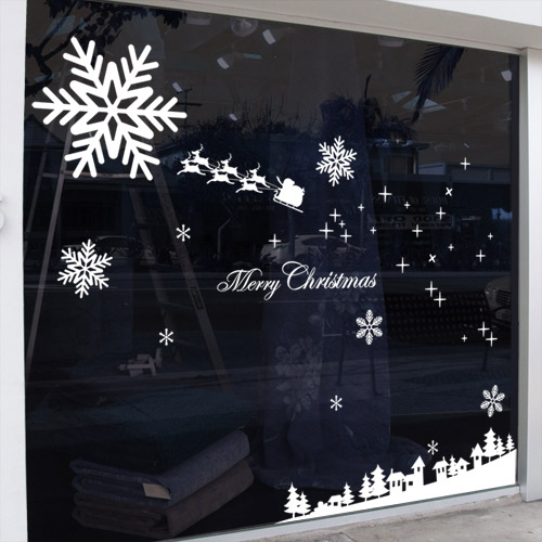 크리스마스시트지 유리 창문 데코 스티커 눈꽃 눈결정 눈송이 스티커 ii145-크리스마스눈꽃마을
