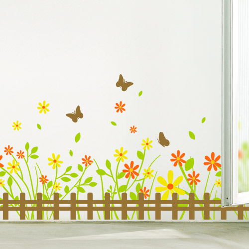 그래픽스티커 자연 꽃 나비 식물 줄기 잎 풀잎 봄 계절 인테리어 실내 꾸미기 유치원 어린이집 아이방 키즈 카페 ggii797-꽃들의나비정원(2톤)