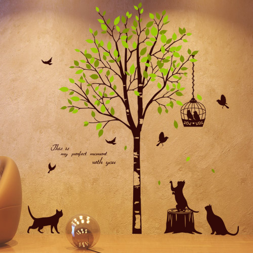 동물 숲 나무 자연 새 고양이 레터링 새장 나뭇잎 포인트 데코 인테리어 ik384-한가로운 자작나무숲속
