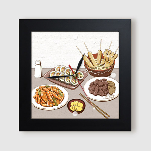 벽시계 음식 식당 요리 삼계탕 떡볶이 김밥 순대 오뎅 라면 생선구이 정식 ggit363-푸드일러스트 한식분식 미니액자벽시계