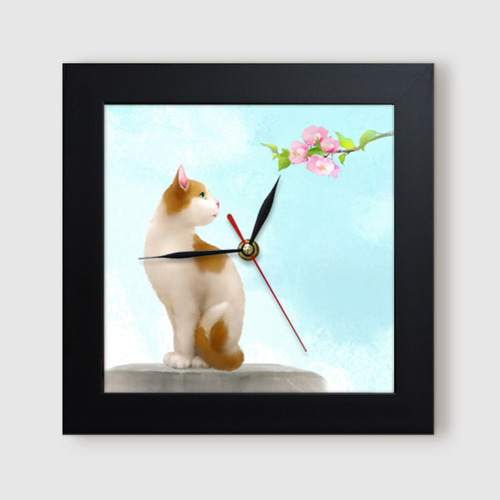 벽시계 일러스트 동물 캣 반려동물 수채화 꽃 나비 아깽이 ggit366-고양이의일상 미니액자벽시계