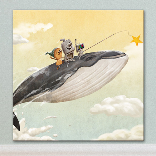 노프레임액자 인테리어액자 디자인액자 고래 바다 유니콘 별 우주 여행 일러스트 번개 달 인테리어소품 벽면인테리어 디자인소품 iw651-깡통로봇과나무인형의판타지 노프레임