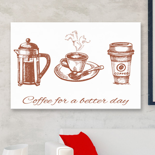 노프레임액자 인테리어액자 디자인액자 일러스트 카페 커피숍 아메리카노 상업 커피 인테리어소품 벽면인테리어 디자인소품 iw672-커피와함께행복한하루 중형노프레임