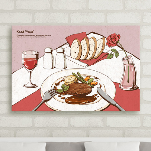돈까스 스테이크 고기 파스타 오므라이스 카레 인테리어액자 디자인액자 음식 레스토랑 식당 iw705-푸드일러스트 양식 중형노프레임