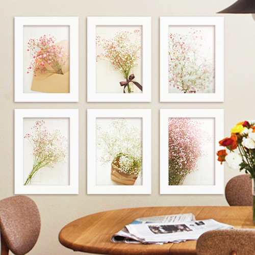 인테리어 디자인 벽면 데코 소품  꽃 식물 자연 플라워 순백 다발 바구니 부케 리본 사랑 iw796-순수의안개꽃 액자세트
