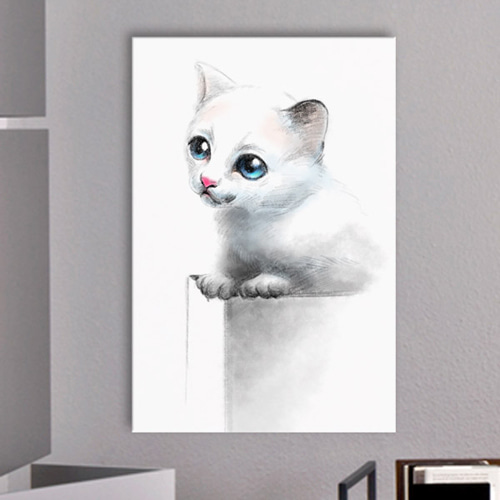 중형노프레임 인테리어액자 고양이 캣 베이비 화이트 흰색 아기 새끼 반려묘 iw998-사랑둥이냥이
