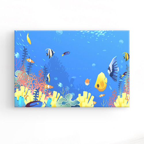 가로 벽면 인테리어 디자인 액자 소품 벽걸이 해저 해변 자연 풍경 일러스트 물고기 어류 열대어 산호초 여름 계절 iy707-바다여행 가로 중형노프레임