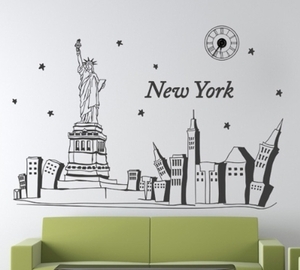 인테리어 벽시계 스티커벽시계  ij133-뉴욕 도시의 밤_그래픽시계(중형)