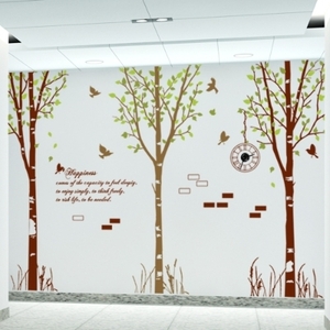 인테리어 벽시계 스티커벽시계  pj066-휴식을 주는 자작나무숲_그래픽시계(중형)
