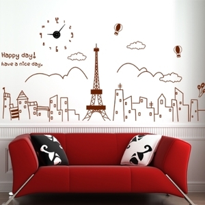 인테리어 벽시계 스티커벽시계  ij279-에펠탑이 보이는세상_그래픽시계(중형)