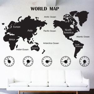 인테리어 벽시계 스티커벽시계  ps085-세계지도(WORLD MAP) 그래픽시계_중형