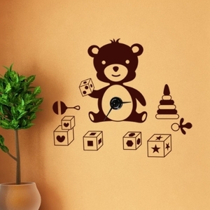 디자인벽시계 인테리어벽시계 벽시계 스티커 cj166-곰돌이랑 놀자_그래픽시계(중형) 