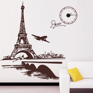 디자인벽시계 인테리어벽시계 벽시계 스티커 ph100-에펠탑과 세느강 시계(중형) 