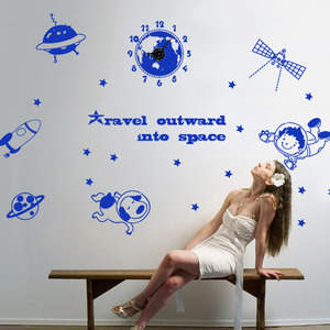 벽시계 스티커 디자인벽시계 인테리어벽시계 ik191-우주여행_그래픽시계(중형) 