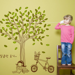 어린이집 벽면환경구성 카페유리창스티커 어린이집벽면스티커  ia037-나무아래 소녀의휴식