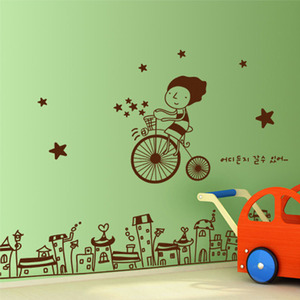 어린이집 벽면환경구성 어린이집시트지 어린이집벽면스티커 카페유리창스티커 ik140-마법의 자전거