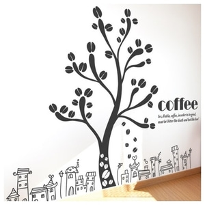 카페유리스티커 카페시트지 커피스티커 카페유리창시트지 제작 im604-원두가열리는커피나무마을 