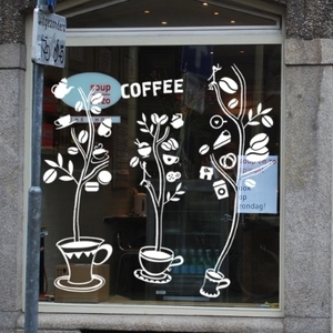 커피유리스티커 커피스티커 카페시트지 카페유리창스티커  cj145-커피잔나무2(대형) 