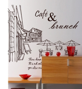 카페스티커 까페 시트지 커피숍 스티커   im041-새벽을 맞이하는카페거리(원두의향기) 