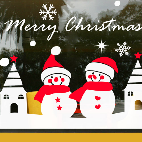 크리스마스 눈사람 스노우맨 트리 스티커 대형 유리시트지 igmm663-함박눈과 눈사람