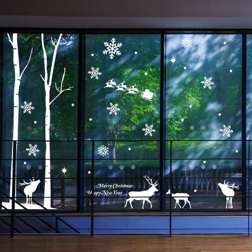 크리스마스 사슴 트리 시트지 창문 스티커 겨울 성탄절 대형 유리시트지 pgmj139 숲속 나무와 사슴