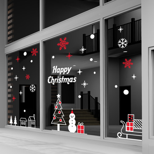 크리스마스 트리 시트지 눈사람 루돌프 눈꽃 창문 스티커 ggic240 해피 화이트 크리스마스