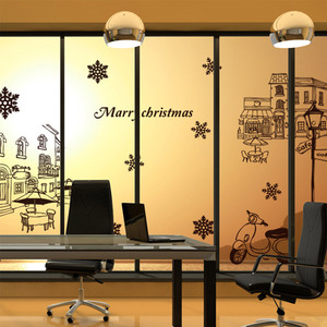 크리스마스 벽면스티커 크리스마스 대형 스티커 창문 유리창 장식 데코 시트지 ik114-눈내리는 까페의거리
